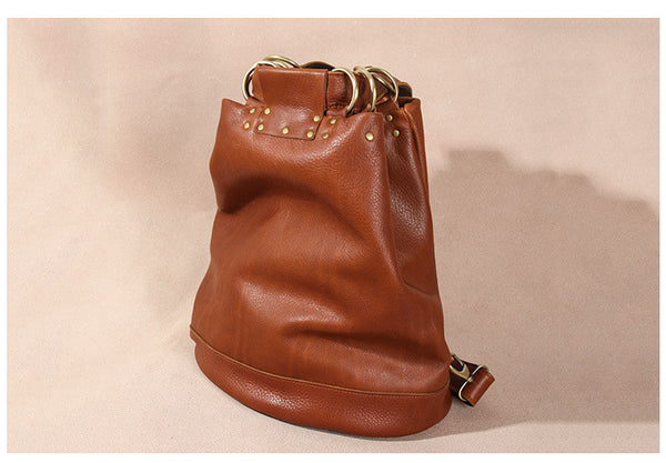 Handmade Vintage Womens Brown Leather Backpack Bag Purses Cool Backpacks 