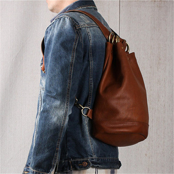 Handmade Vintage Womens Brown Leather Backpack Bag Purses 