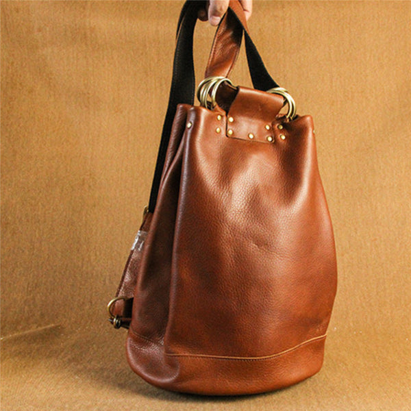 Handmade Vintage Womens Brown Leather Backpack Bag