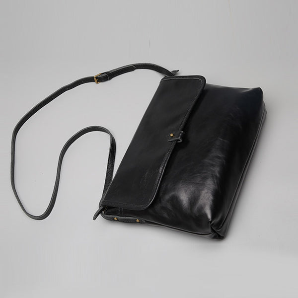 Handmade Womens Black Leather Crossbody Bags Satchel Bag for Women