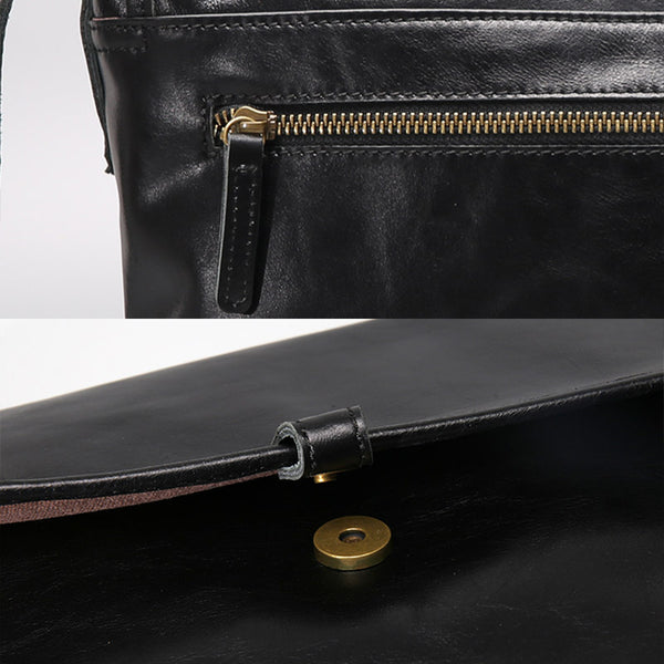 Handmade Womens Black Leather Crossbody Bags Satchel Bag for Women
