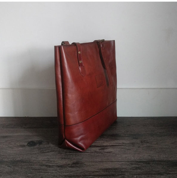 Handmade Womens Brown Leather Tote Bag Handbags Shoulder Bag Designer