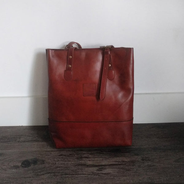 Handmade Womens Brown Leather Tote Bag Handbags Shoulder Bag Genuine Leather