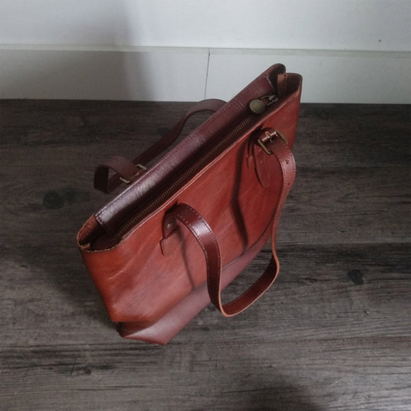 Handmade Womens Brown Leather Tote Bag Handbags Shoulder Bag Handmade