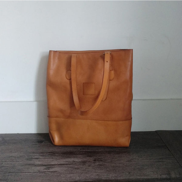 Handmade Womens Brown Leather Tote Bag Handbags Shoulder Bag Minimalist