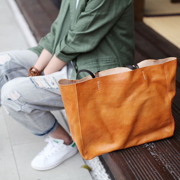 Handmade Womens Brown Leather Tote Bag Handbags Shoulder Bag for Women Accessories