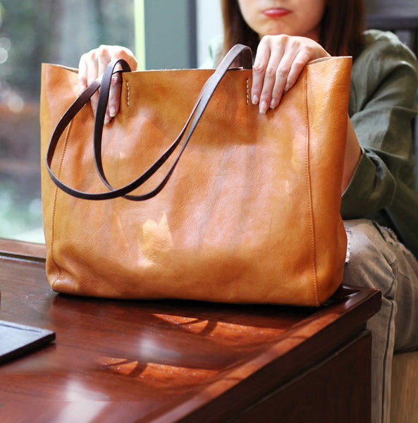 Handmade Womens Brown Leather Tote Bag Handbags Shoulder Bag for Women best