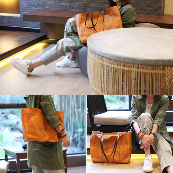 Handmade Womens Brown Leather Tote Bag Handbags Shoulder Bag for Women Genuine Leather