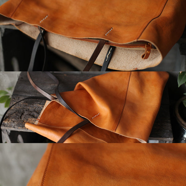 Handmade Womens Brown Leather Tote Bag Handbags Shoulder Bag for Women Brown