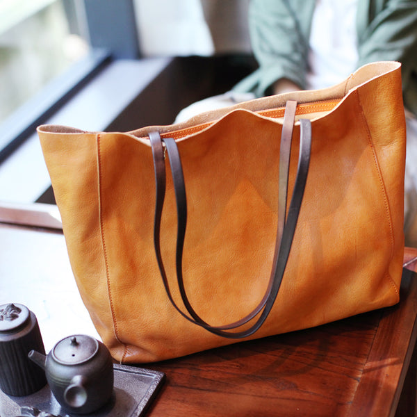 Handmade Womens Brown Leather Tote Bag Handbags Shoulder Bag for Women