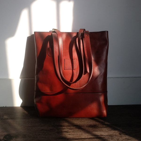 Handmade Womens Brown Leather Tote Bag Handbags Shoulder Bag