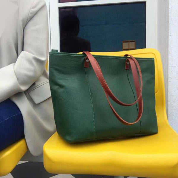 Stylish Womens Green Genuine Leather Tote Bags Purse Handbags for Women