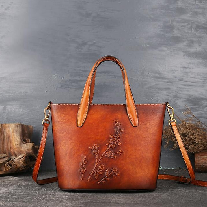 Handmade Womens Embossed Leather Tote Bag Shoulder Handbags For Women Accessories