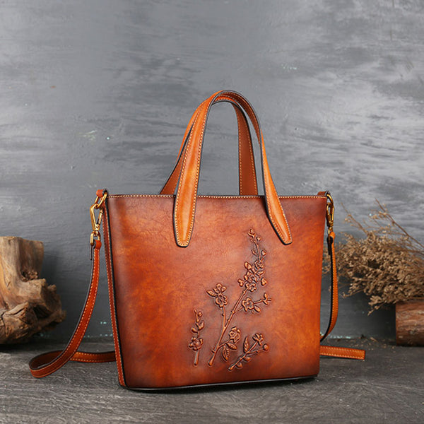 Handmade Womens Embossed Leather Tote Bag Shoulder Handbags For Women