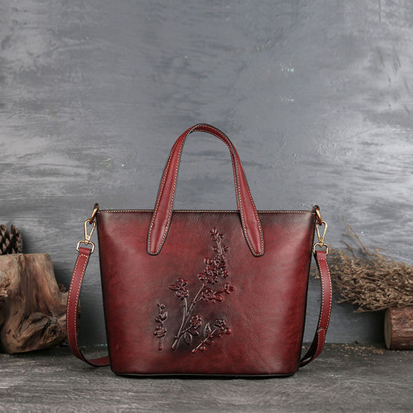 Handmade Womens Embossed Leather Tote Bag Shoulder Handbags For Women Cute