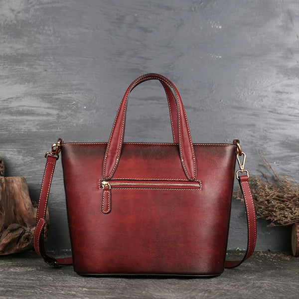 Handmade Womens Embossed Leather Tote Bag Shoulder Handbags For Women Details
