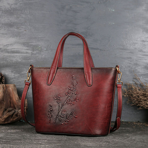 Handmade Womens Embossed Leather Tote Bag Shoulder Handbags For Women Fashion