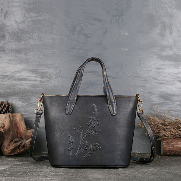 Handmade Womens Embossed Leather Tote Bag Shoulder Handbags For Women Funky