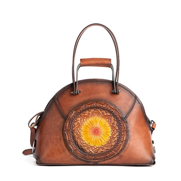 Handmade Womens Genuine Leather Handbags Small Crossbody Purse For Women Brown