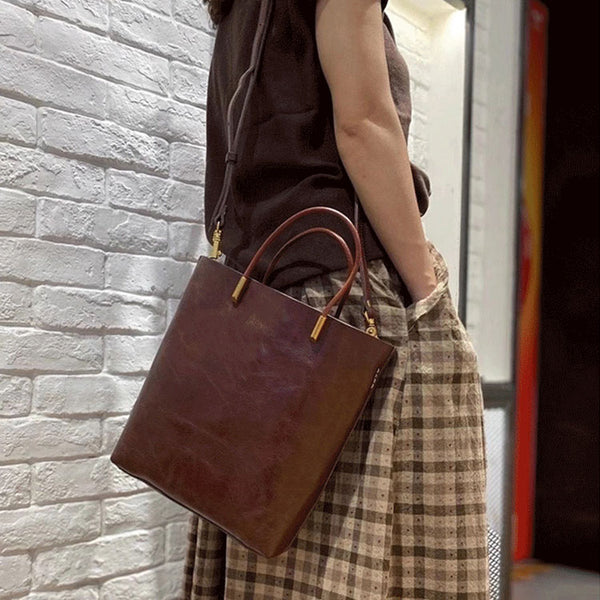 Handmade Womens Leather Crossbody Tote Bag Handbags Purse For Women Brown