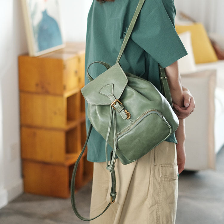 Women's Green Leather Backpack: MINI PACK – Officine Creative EU