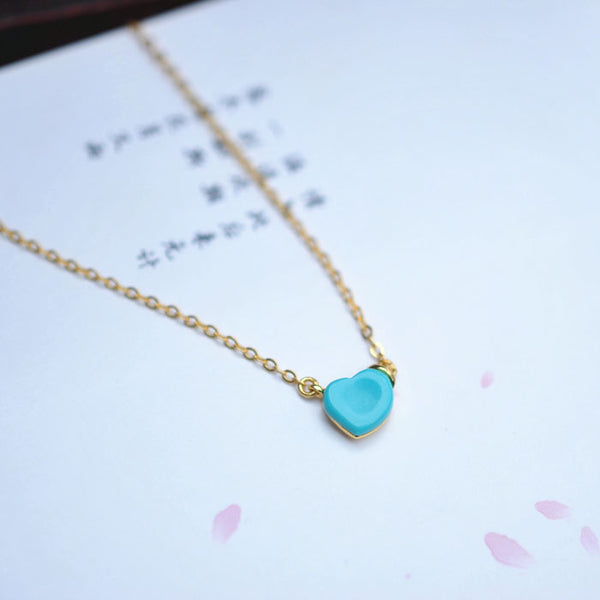 Heart Turquoise Pendant Necklace Gold Sterling Silver Gemstone Jewelry Accessories Women beautiful
