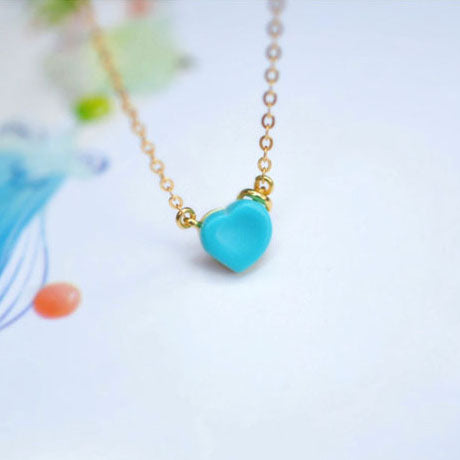 Heart Turquoise Pendant Necklace Gold Sterling Silver Gemstone Jewelry Accessories Women cute