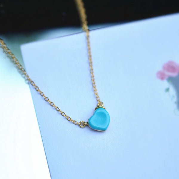 Heart Turquoise Pendant Necklace Gold Sterling Silver Gemstone Jewelry Accessories Women gift