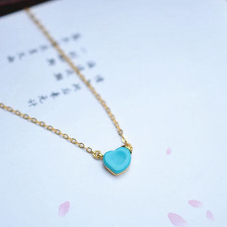 Heart Turquoise Pendant Necklace Gold Sterling Silver Gemstone Jewelry Accessories Women green