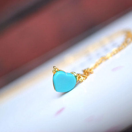 Heart Turquoise Pendant Necklace Gold Sterling Silver Gemstone Jewelry Accessories Women