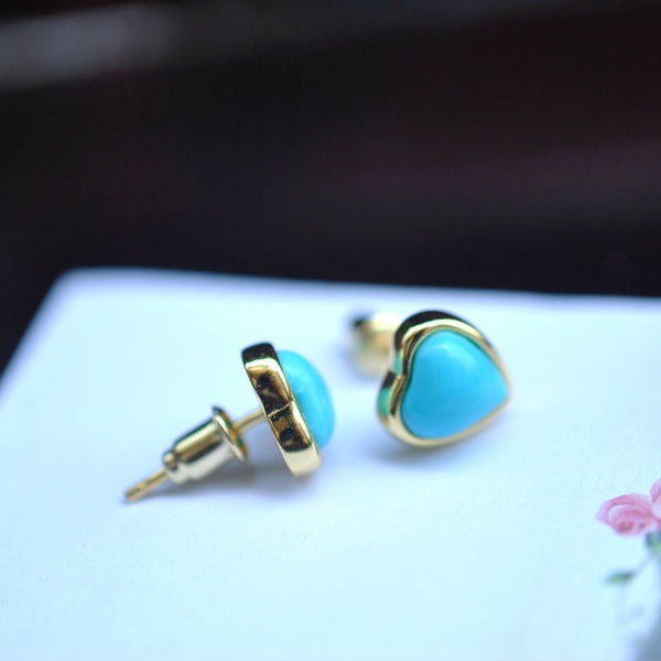 Heart Turquoise Stud Earrings Gold Silver Gemstone Jewelry Accessories Women gift