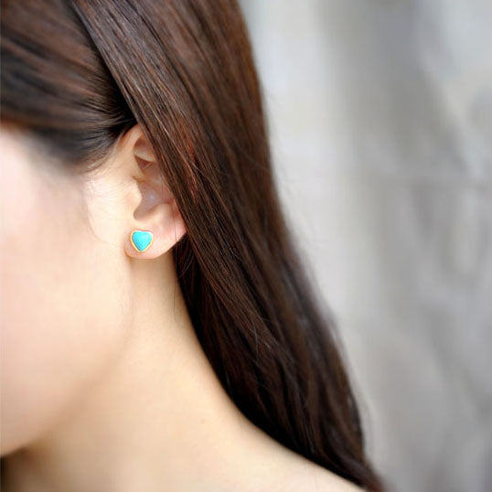 Heart Turquoise Stud Earrings Gold Silver Gemstone Jewelry Accessories Women wear
