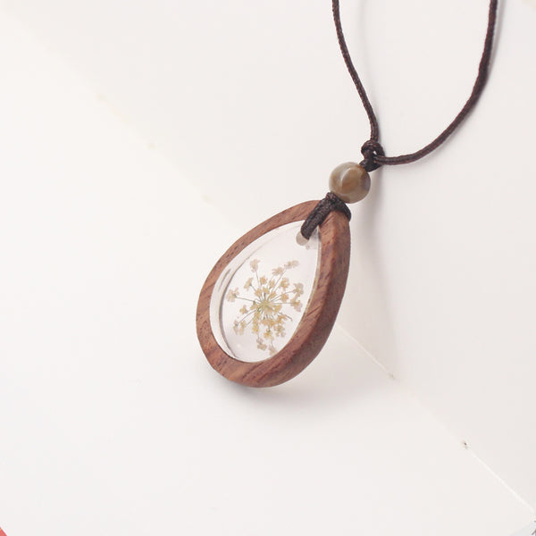 Herbage Wood Resin Unique Pendant Necklace Handmade Jewelry Accessories Gift Women adorable