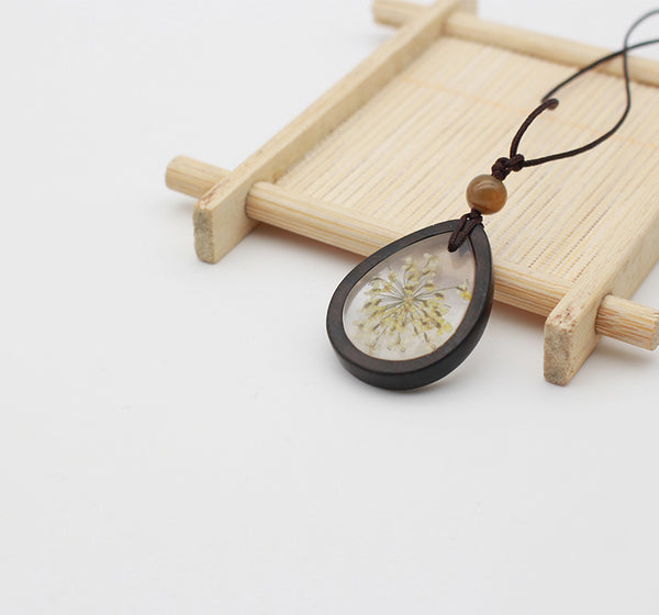 Herbage Wood Resin Unique Pendant Necklace Handmade Jewelry Accessories Gift Women