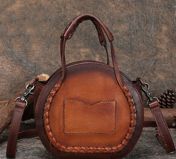 Hobo Leather Womens Fringe Crossbody Bag Purse Circle Bag for Women Brown