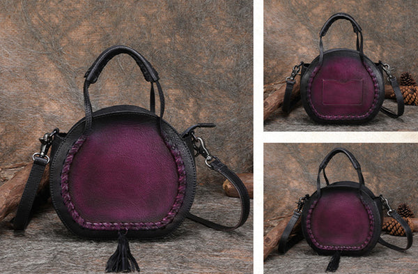 Hobo Leather Womens Fringe Crossbody Bag Purse Circle Bag for Women Cowhide