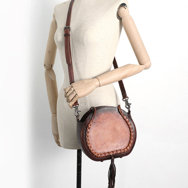 Hobo Leather Womens Fringe Crossbody Bag Purse Circle Bag for Women Funky