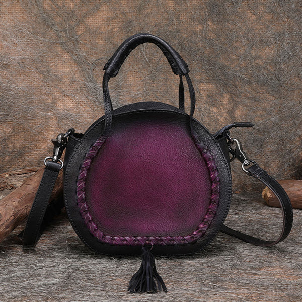 Hobo Leather Womens Fringe Crossbody Bag Purse Purple
