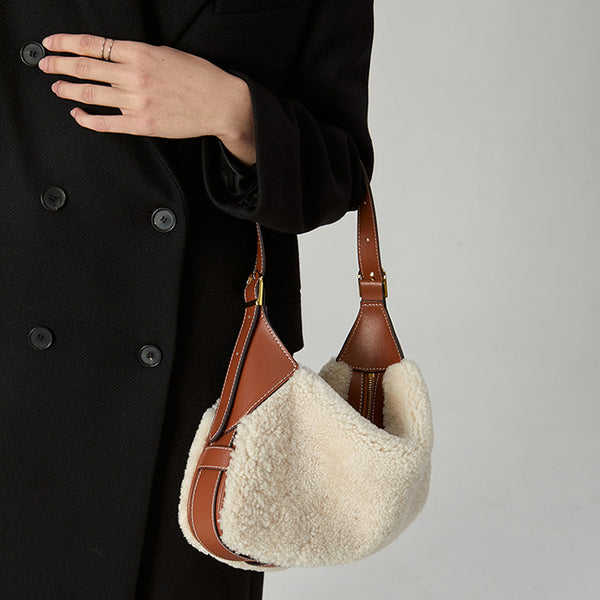 Hobo Womens Faux Fur Handbag Fluffy Shoulder Bag For Ladies Vintage