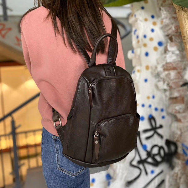 Ladies Anti Theft Leather Backpack Purse With Headphone Cable Hole Rucksack for Women Cowhide