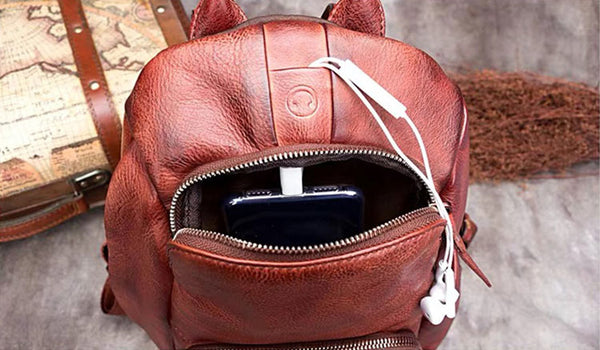 Ladies Anti Theft Leather Backpack Purse With Headphone Cable Hole Rucksack for Women Inside