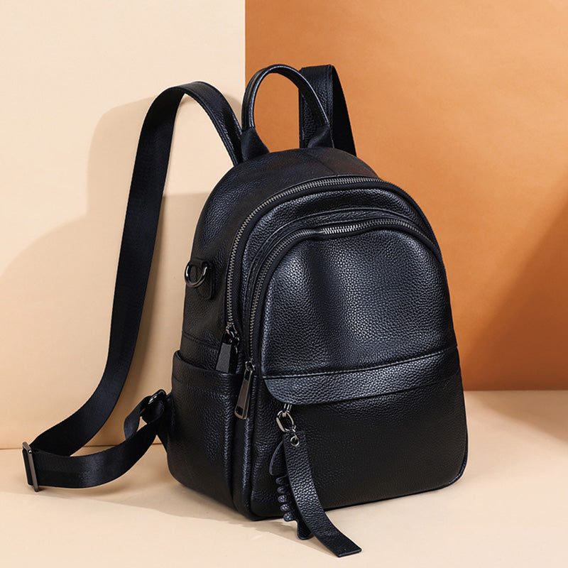 Ladies Black Leather Mini Backpack Purse Convertible Shoulder Bag