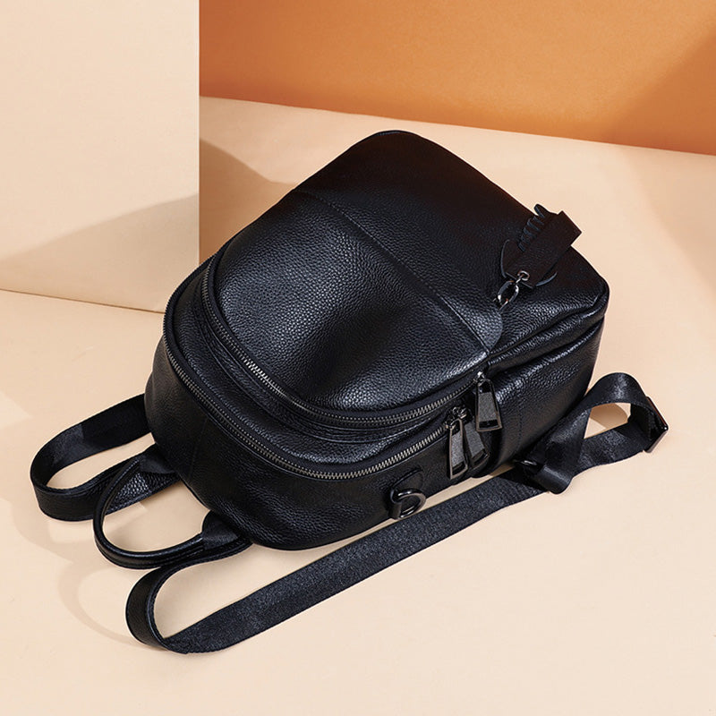 black leather small backpacks Small Backpack Purse for Women PU Leather Women's Versatile 3 in 1 Fashion Handbag Black 10.2''×9.1''×4.7''