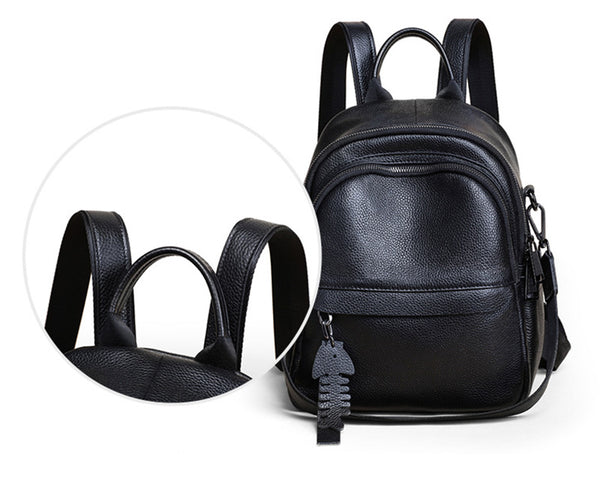 Ladies Black Leather Mini Backpack Purse Cute Backpacks For Women Details