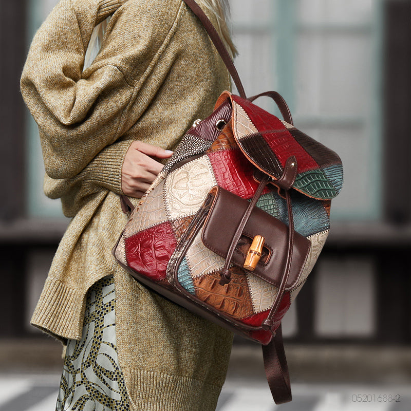 boho backpack ~ vintage recycled hmong hemp embroidered bag ~ orange stars
