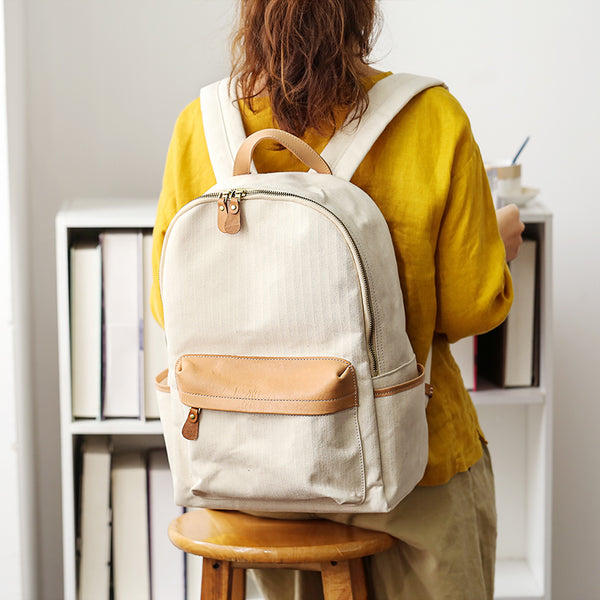 Ladies Canvas And Leather Backpack Small Rucksack Chic