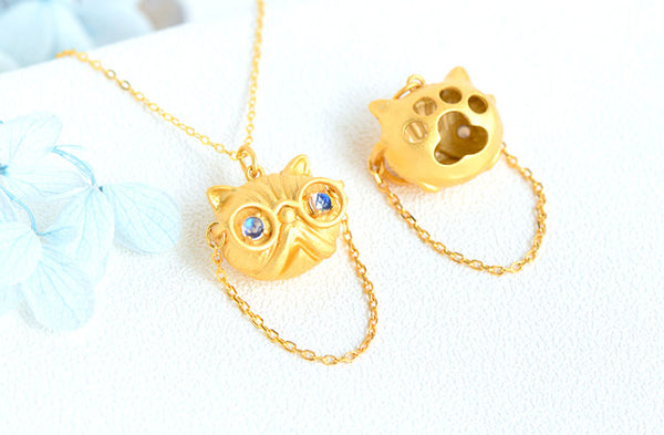 Ladies Cat Shaped Gold Plated Sterling Silver Moonstone Pendant Necklace For Women Cool