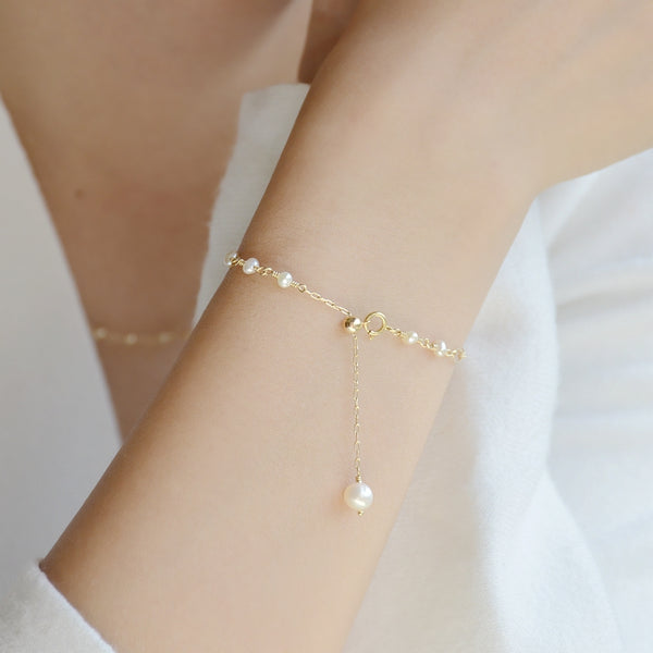 Ladies Charm 14K Gold Bracelet Cute Pearl Beaded Bracelets for Women beautiful