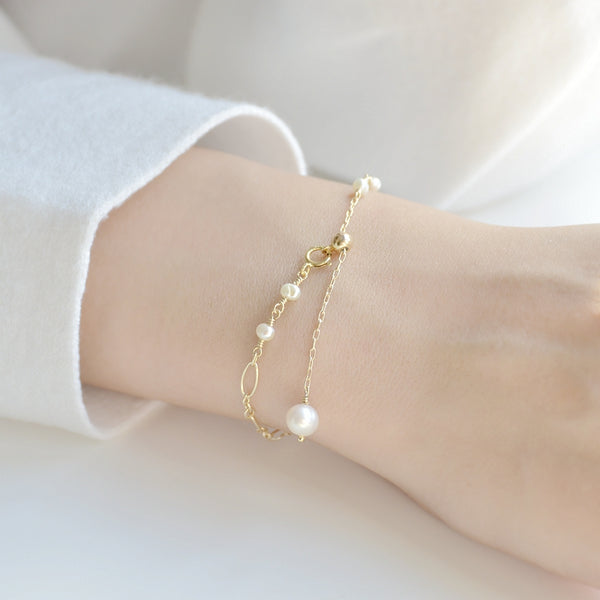 Ladies Charm 14K Gold Bracelet Cute Pearl Beaded Bracelets for Women