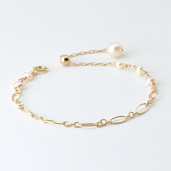  Ladies Charm 14K Gold Bracelet Cute Pearl Beaded Bracelets